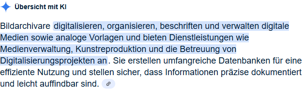 ONE WebDESIGN - SEO - KI-Antwort von Google für Bildarchivare